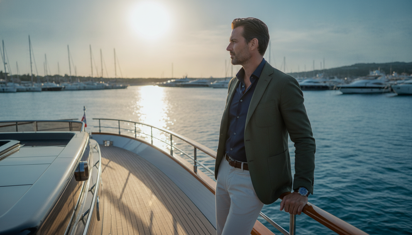 Mann steht nachdenklich am Reling einer Yacht und blickt über das Mittelmeer